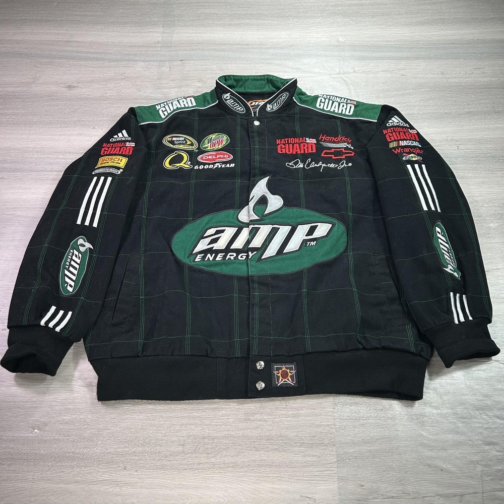 Dale Earnhardt Jr AMP Energy NASCAR Jacket Mens 2XL Black JR Nation‎ Adidas